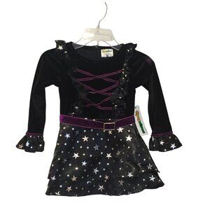 TIPSY ELVES Toddler Witch 3T Dress & Hat Black Purple Dress Up Costume
